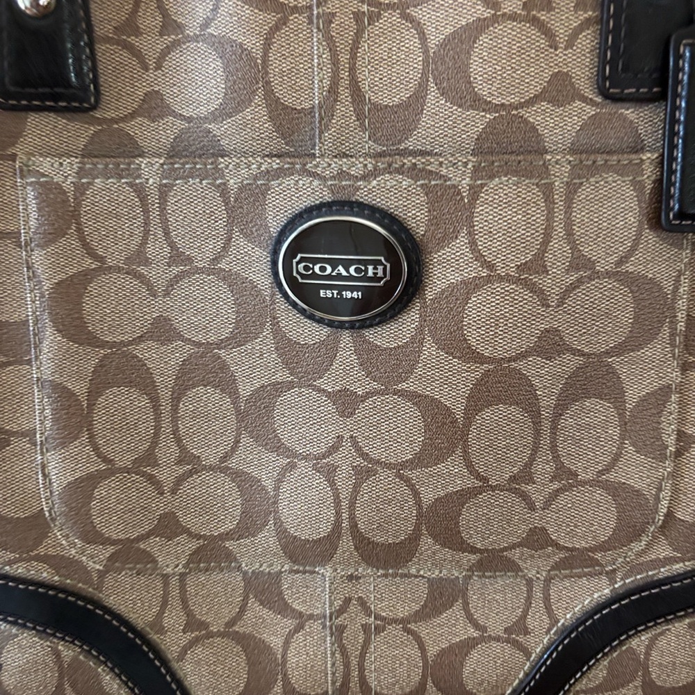Coach Tan and Black Signature Tote - Picture 3 of 9